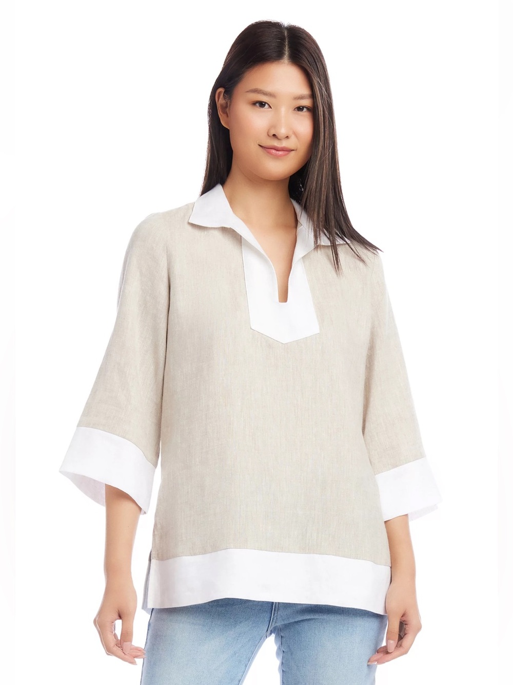 Karen Kane Linen Contrast Tunic Top in Oat